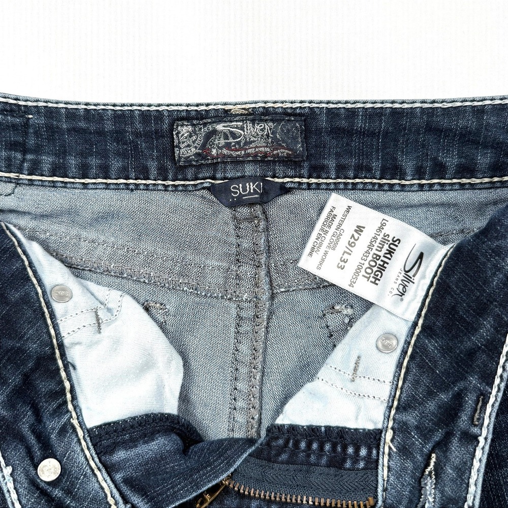 Silver Jeans Co Suki High Slim Boot Dark Wash Contrast Stitch Jeans W29 L33 - Picture 4 of 7